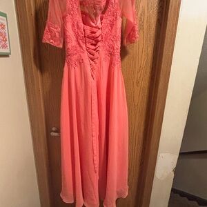Peachy pink prom dress
